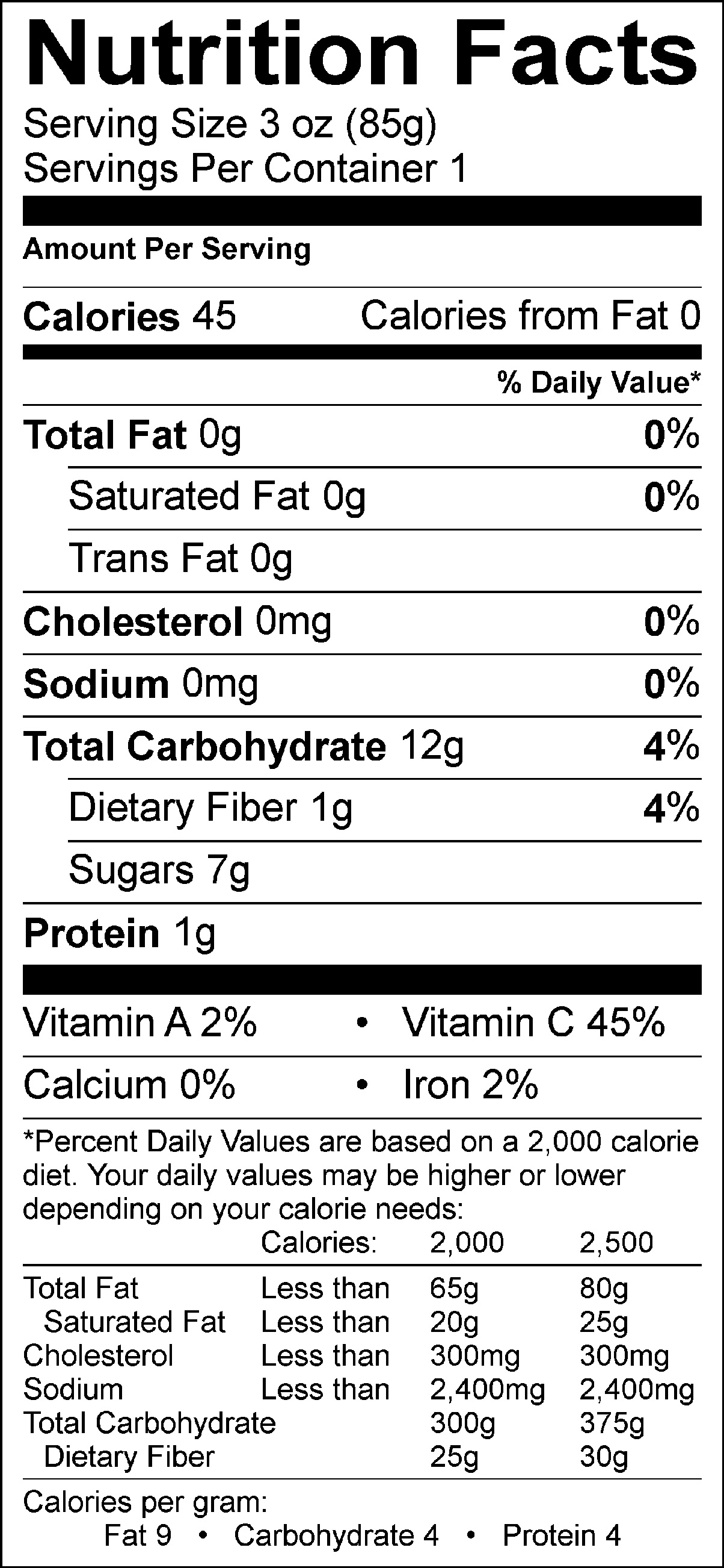 Banana Orange Strawberry Pop Nutrition Facts