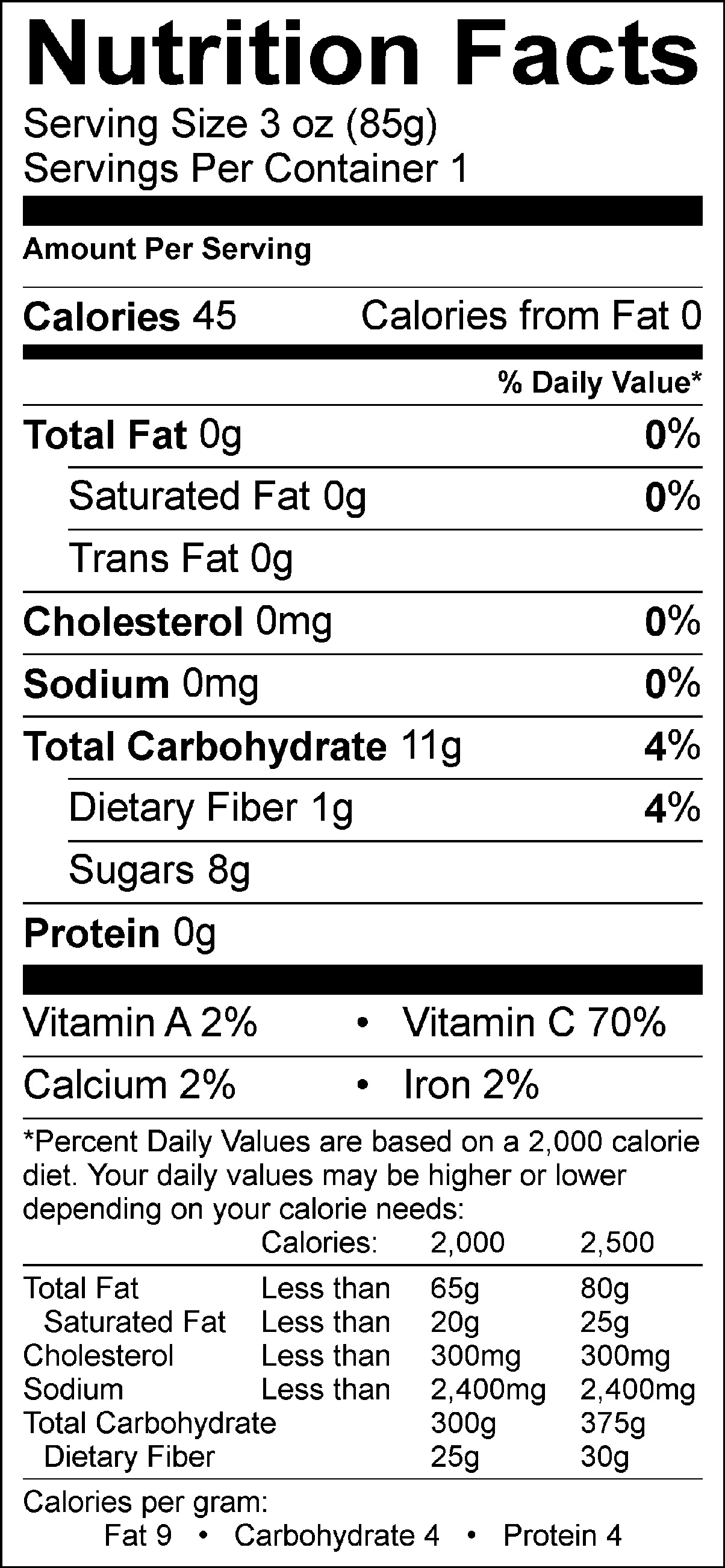 Pineapple Cayenne Nutrition Facts