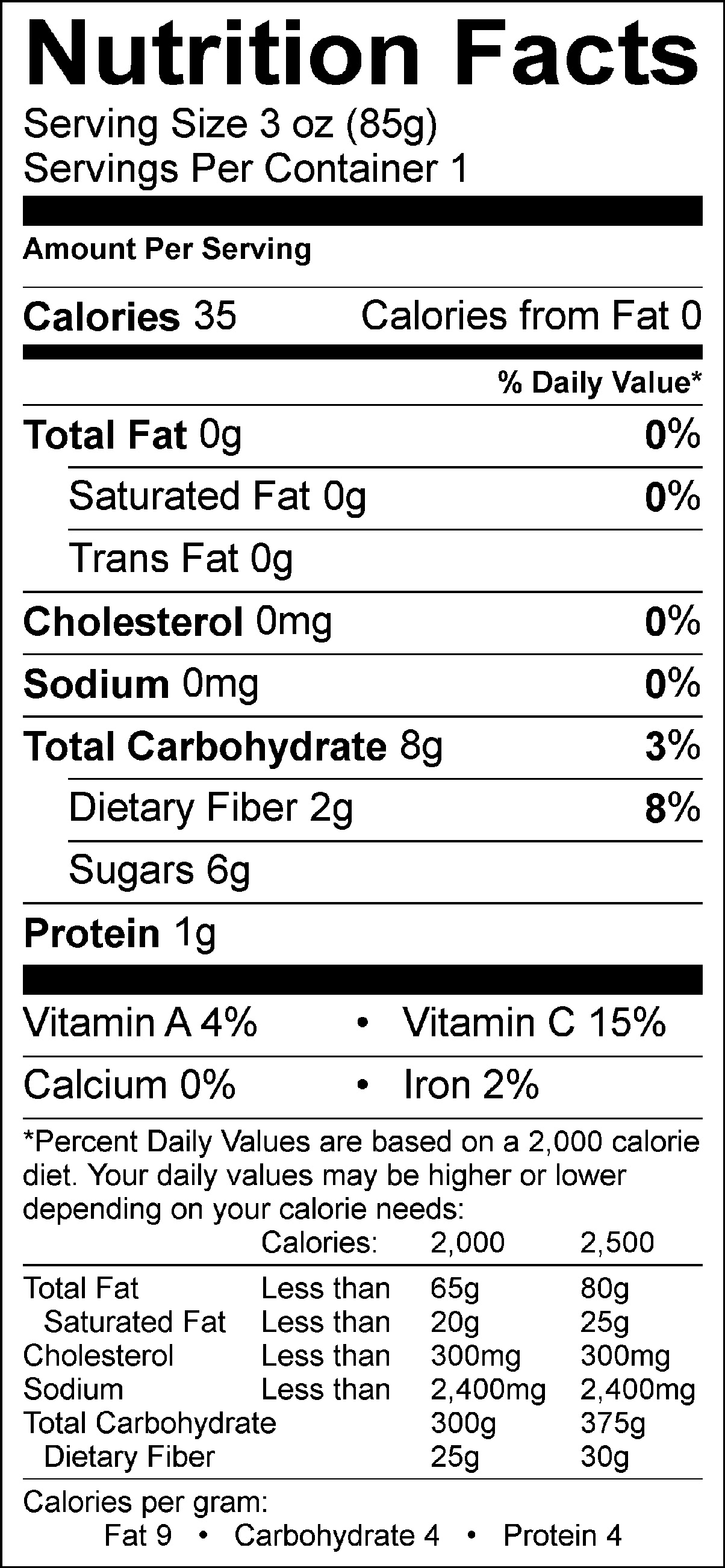 Raspberry Peach Nutrition Facts