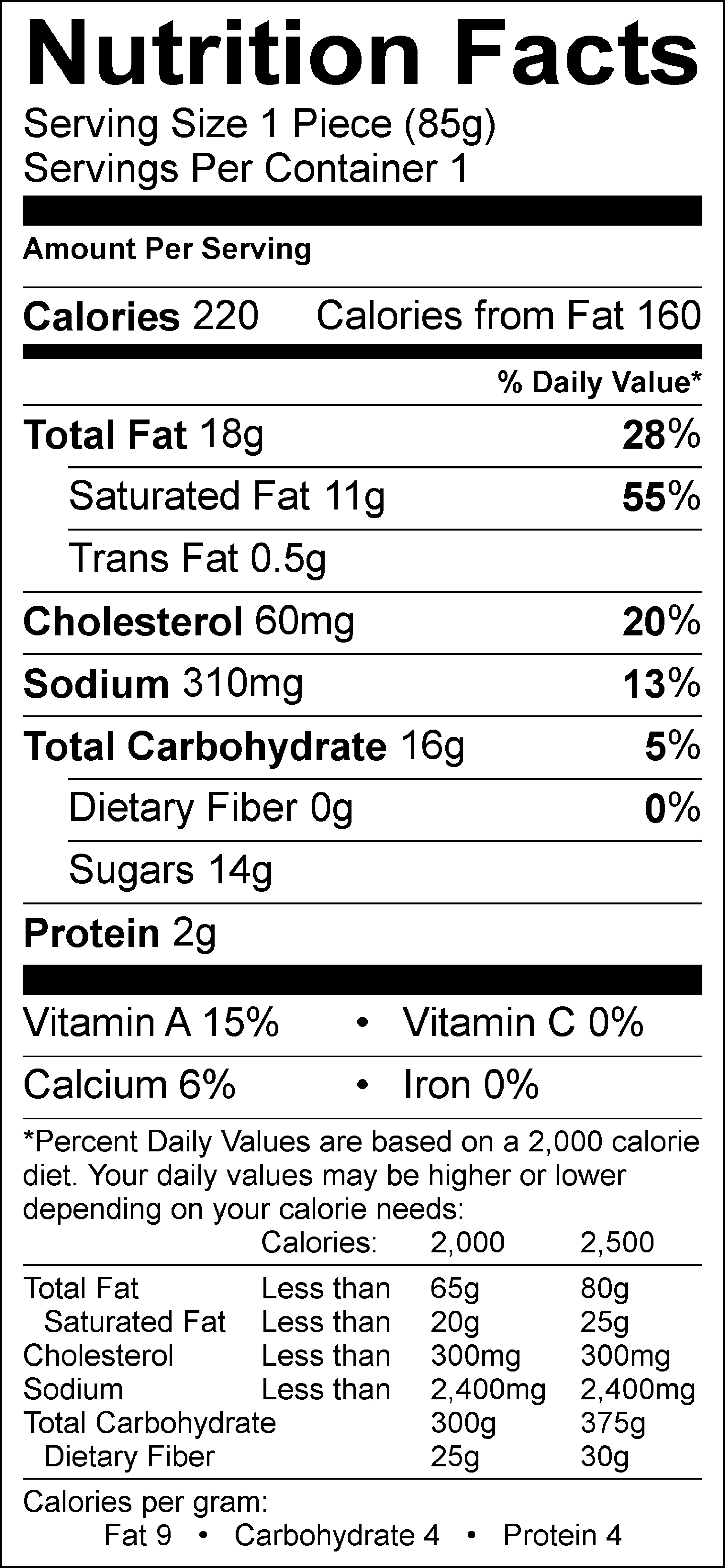 Salted Caramel Nutrition Facts